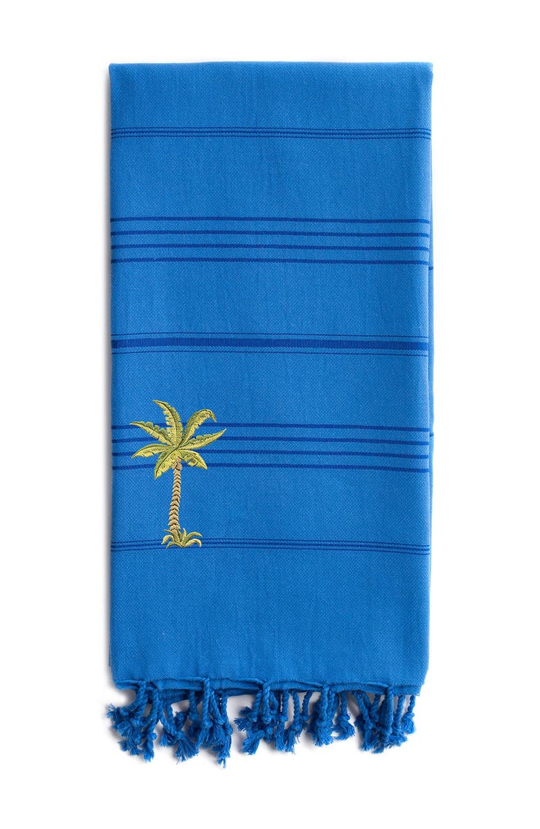 Linum Home Textiles 100% Turkish Cotton Summer Fun - Breezy Palm Tree Pestemal Beach Towel - Royal Blue, Main, color,