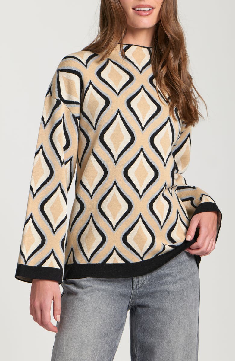 APNY Retro Swirl Jacquard Funnel Neck Sweater, Main, color, Desert