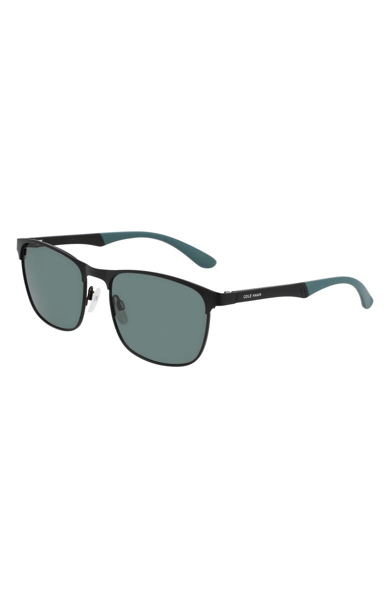 Cole Haan 58mm Polarized Modified Rectangular Sunglasses, Alternate, color, Black