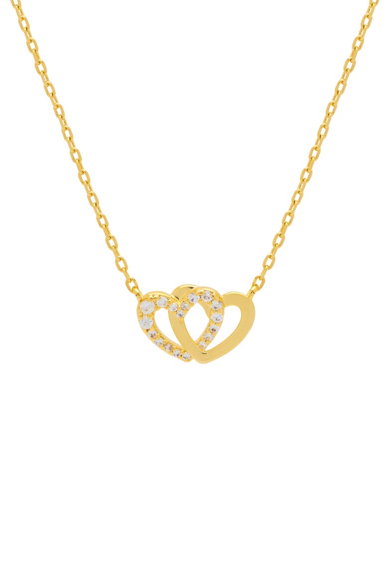 Cubic Zirconia Interlocking Heart Pendant Necklace, Main, color, GOLD