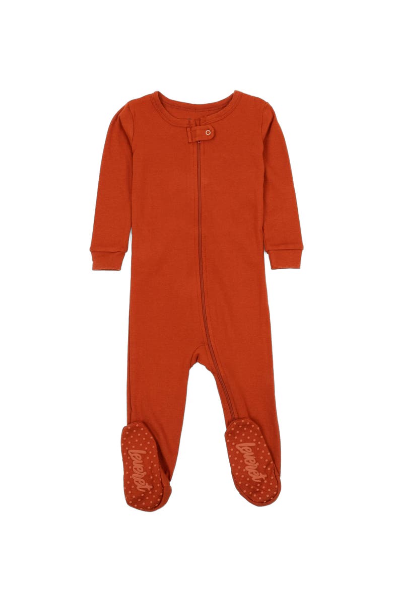 Leveret Footed Printed Cotton Pajamas, Solids, Stripes & Tie Dye, Main, color, Rust