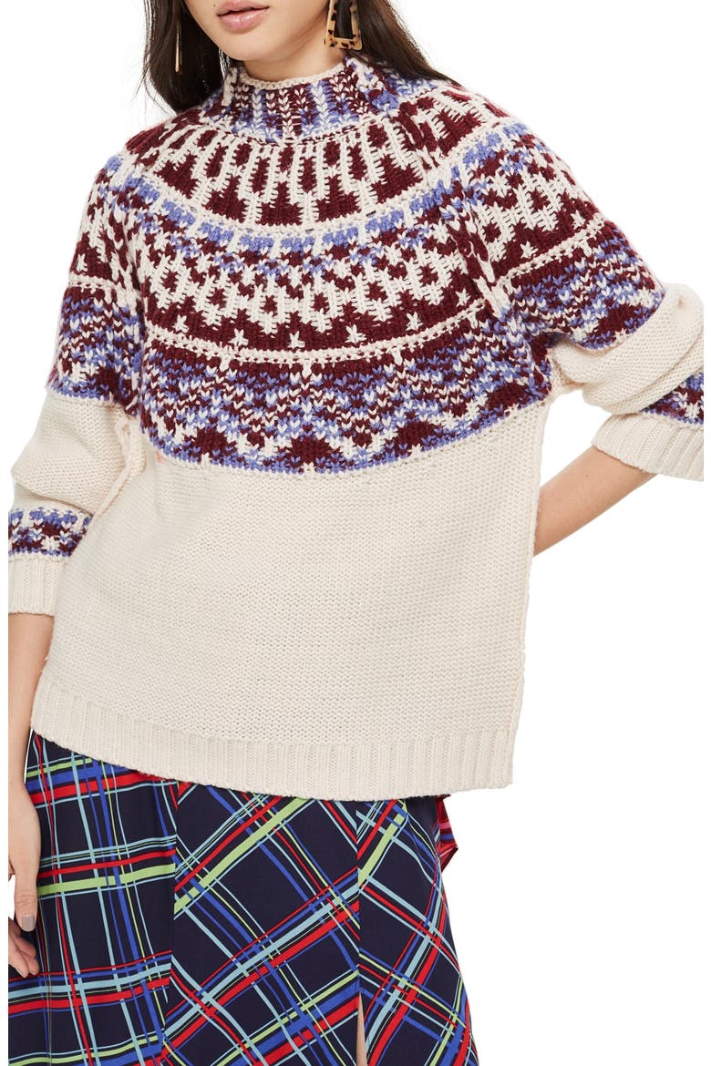Reverse Fair Isle Sweater, Main, color, OATMEAL MULTI