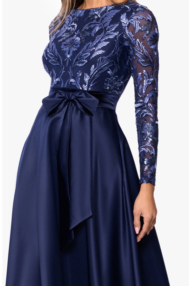 Embellished Bodice Long Sleeve Gown, Alternate, color, PERI/ NAVY