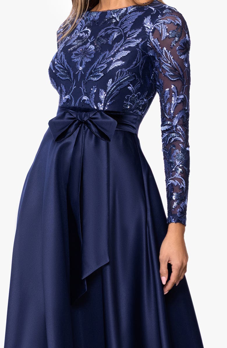 Xscape Evenings Embellished Bodice Long Sleeve Gown, Alternate, color, Peri/ Navy