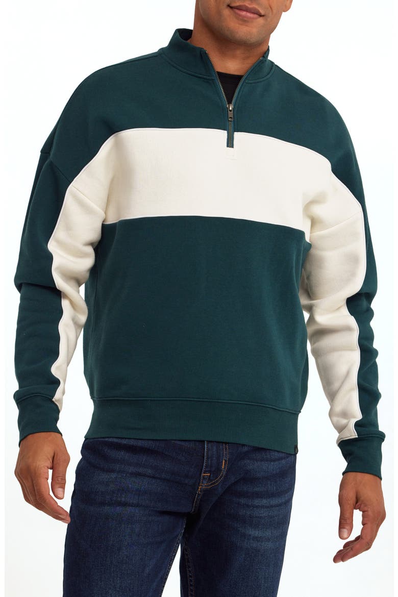 Angus Colorblock Half-Zip Fleece Sweatshirt, Main, color, SERRANO / ECRU