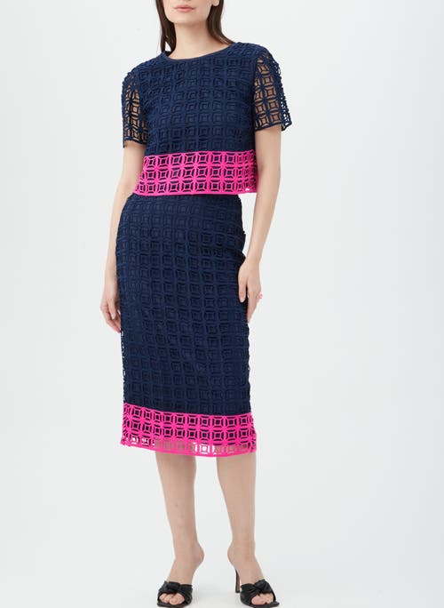 Trina Turk Serilda 2 Cropped Colorblock Lace Top In Indigo/petal Pink