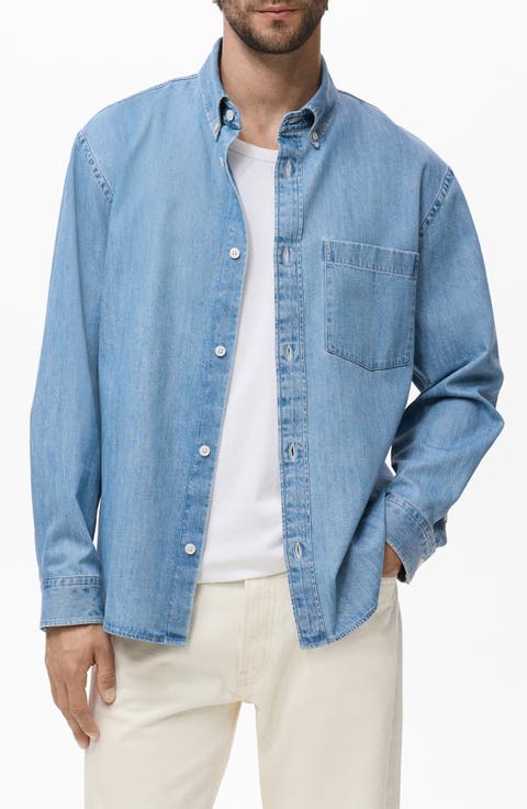 Cotton Denim Button-Down Shirt