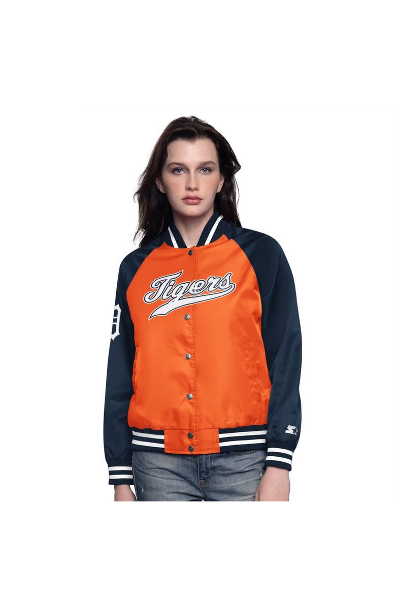 STARTER Women's Starter Orange/Navy Detroit Tigers Home Run Full-Snap Varsity Jacket, Alternate, color, 