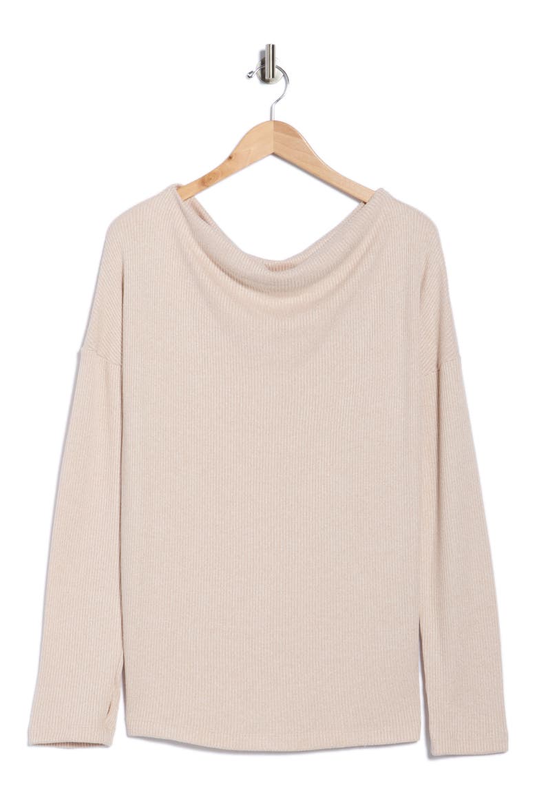 Off the Shoulder Rib Knit Long Sleeve Top, Alternate, color, SEASHELL