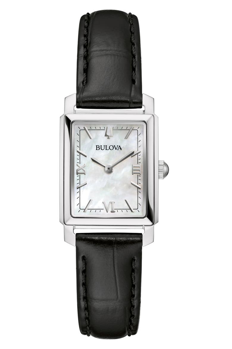 Sutton Mother-of-Pearl Leather Strap Watch, 21mm, Main, color, SILVER-TONE