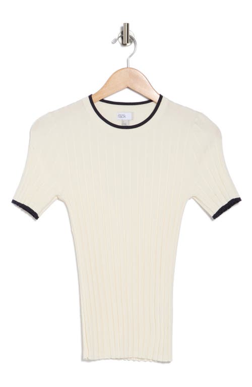 Nordstrom Rack Tipped Short Sleeve Ribbed Sweater In Ivory Tofu- Navy Night Tipping