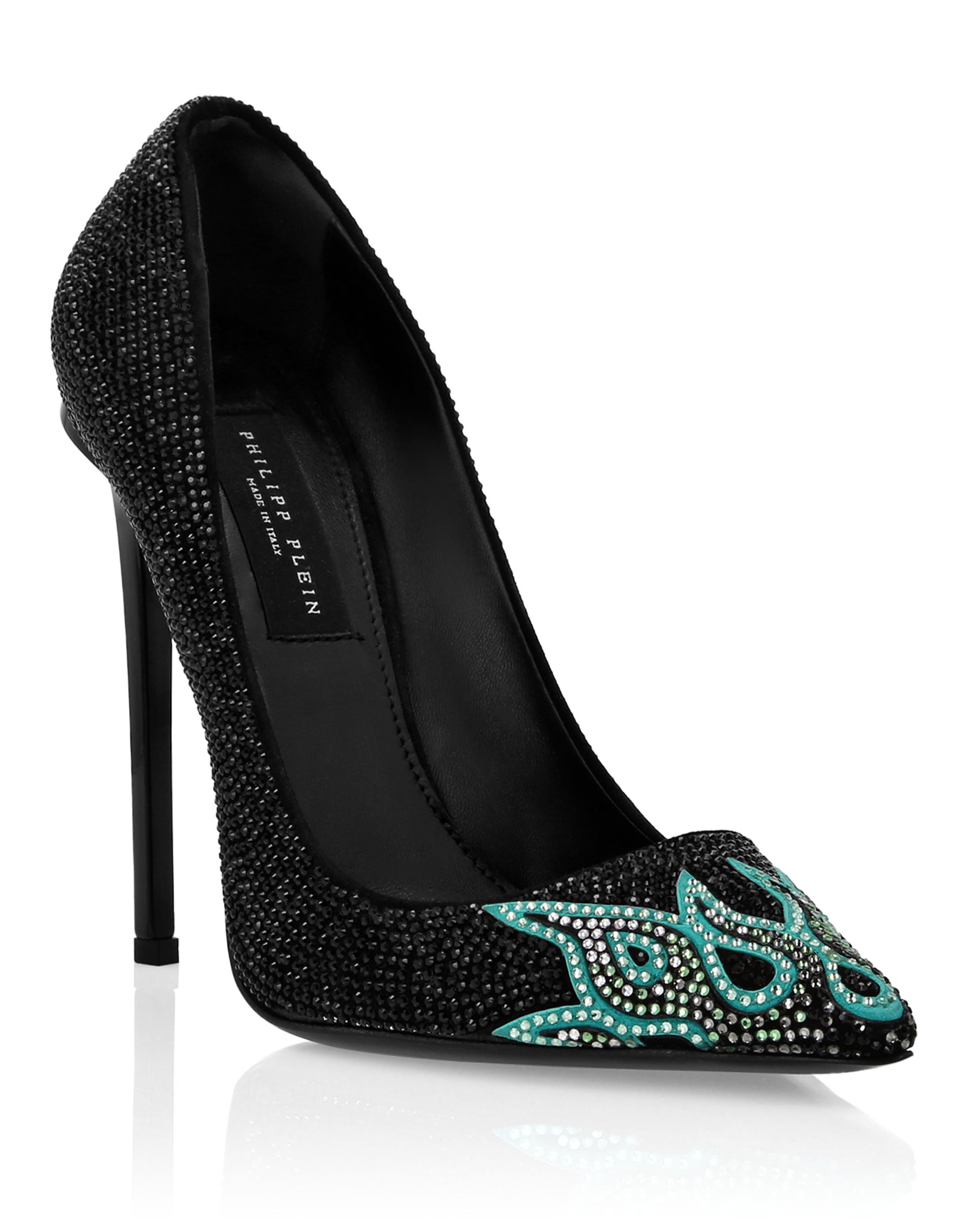 PHILIPP PLEIN Suede Strass Decollete High Heels Flame Women, Main, color, Black