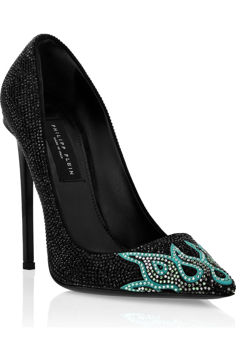 PHILIPP PLEIN Suede Strass Decollete High Heels Flame Women, Main, color, Black
