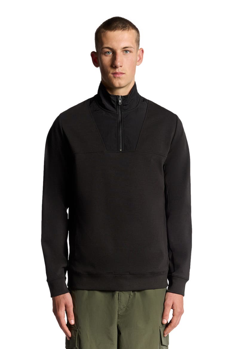 Panelled Hybrid Quarter Zip Sweatshirt, Alternate, color, Black Ice