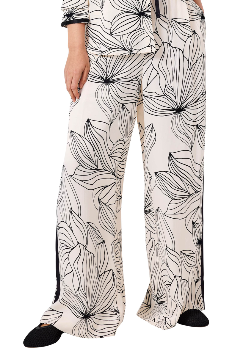 Floral Print Wide Satin Trousers, Main, color, Cream