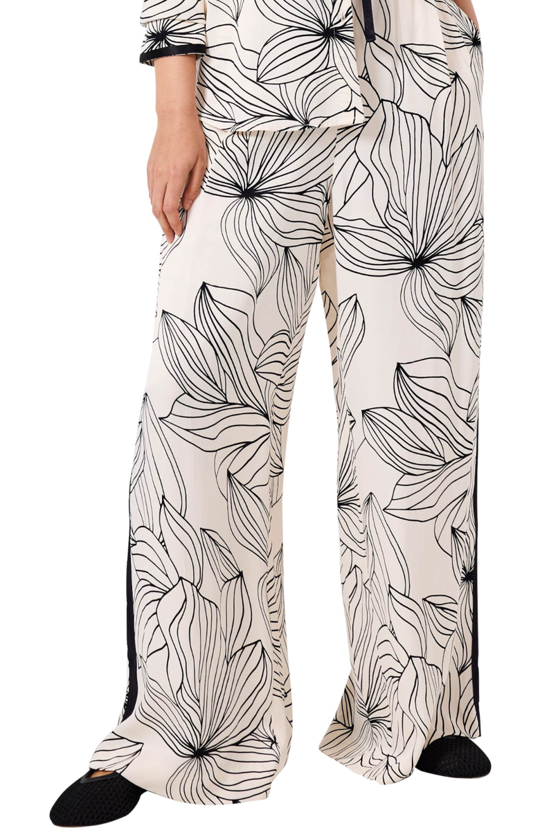 MINT VELVET Floral Print Wide Satin Trousers, Main, color, Cream