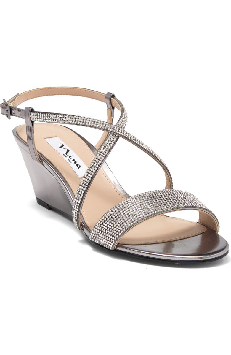 Nina Rhinestone Strappy Wedge Sandal, Main, color,