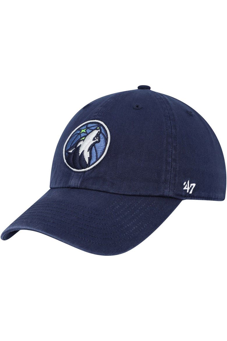 Men's '47 Navy Minnesota Timberwolves Alternate Logo Clean Up Adjustable Hat, Main, color, Navy