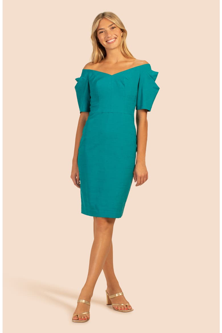 Witty Off the Shoulder Short Sleeve Sheath Dress, Alternate, color, TILE BLUE