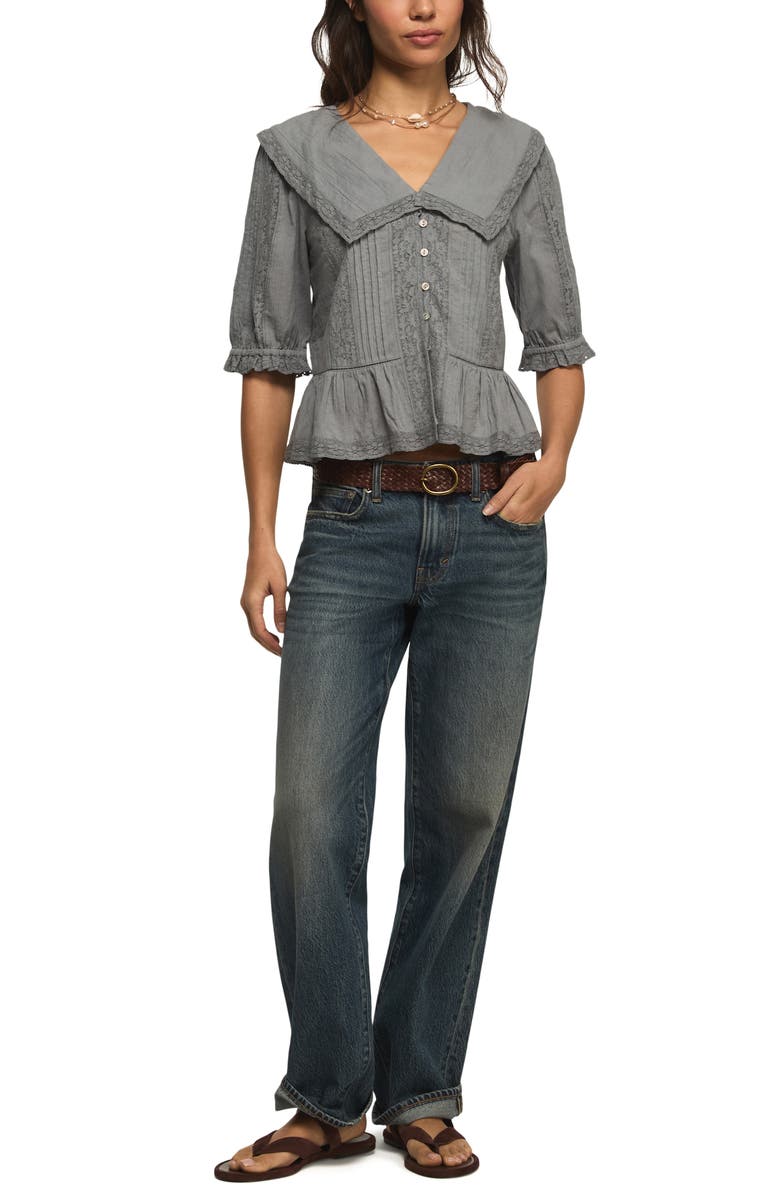 Lucky Brand Lace Peplum Top, Alternate, color, Tradewinds