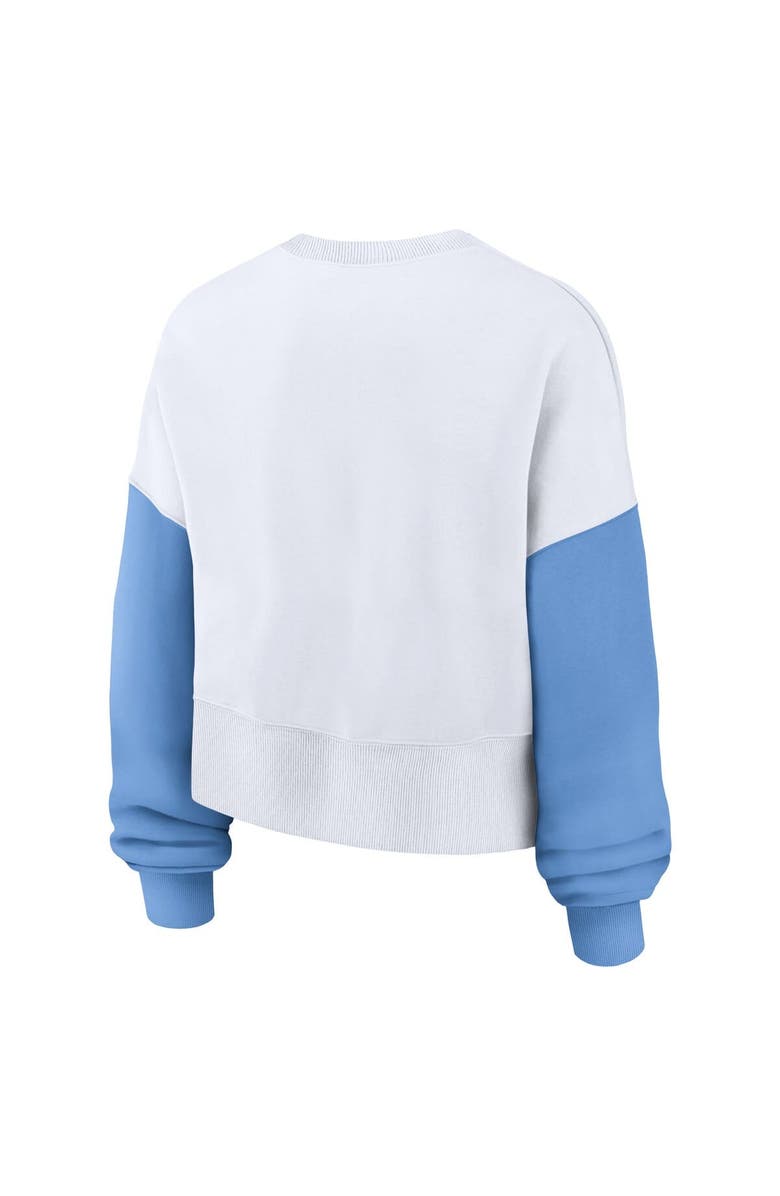 Jordan Brand Women's Jordan Brand White North Carolina Tar Heels Color-Block Oversized Cropped Pullover Sweatshirt, Alternate, color,