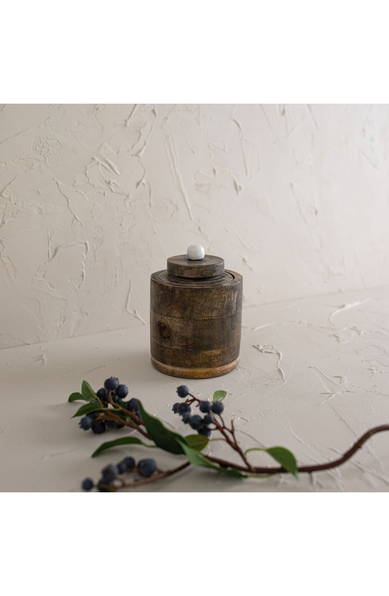 Foreside Home and Garden Round Canister Natural Mango Wood, Alternate, color, Brown