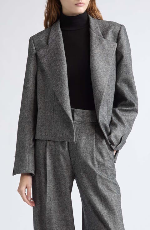 Lauren Stretch Virgin Wool & Cashmere Flannel Crop Jacket