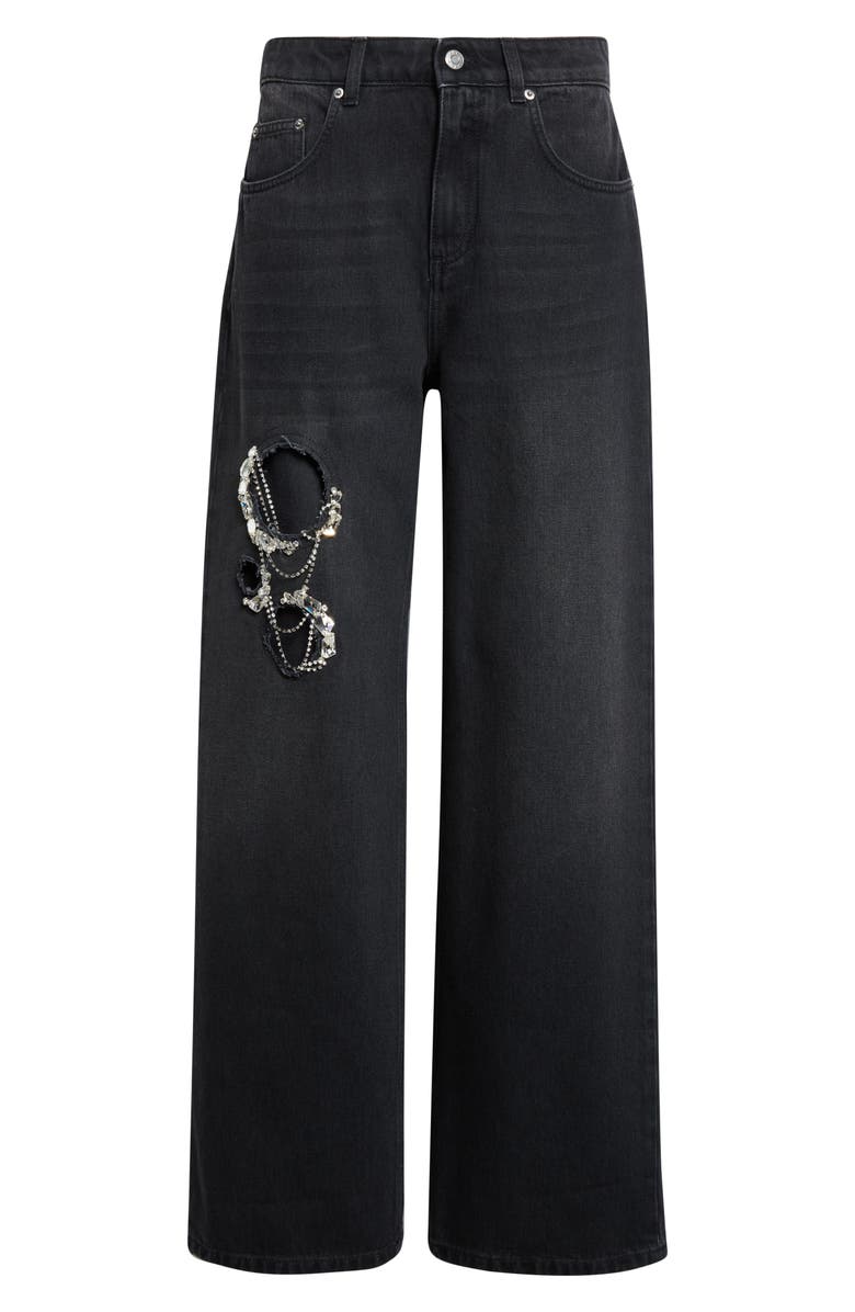 Area Crystal Chain Cutout Relaxed Jeans, Alternate, color, Washed Black