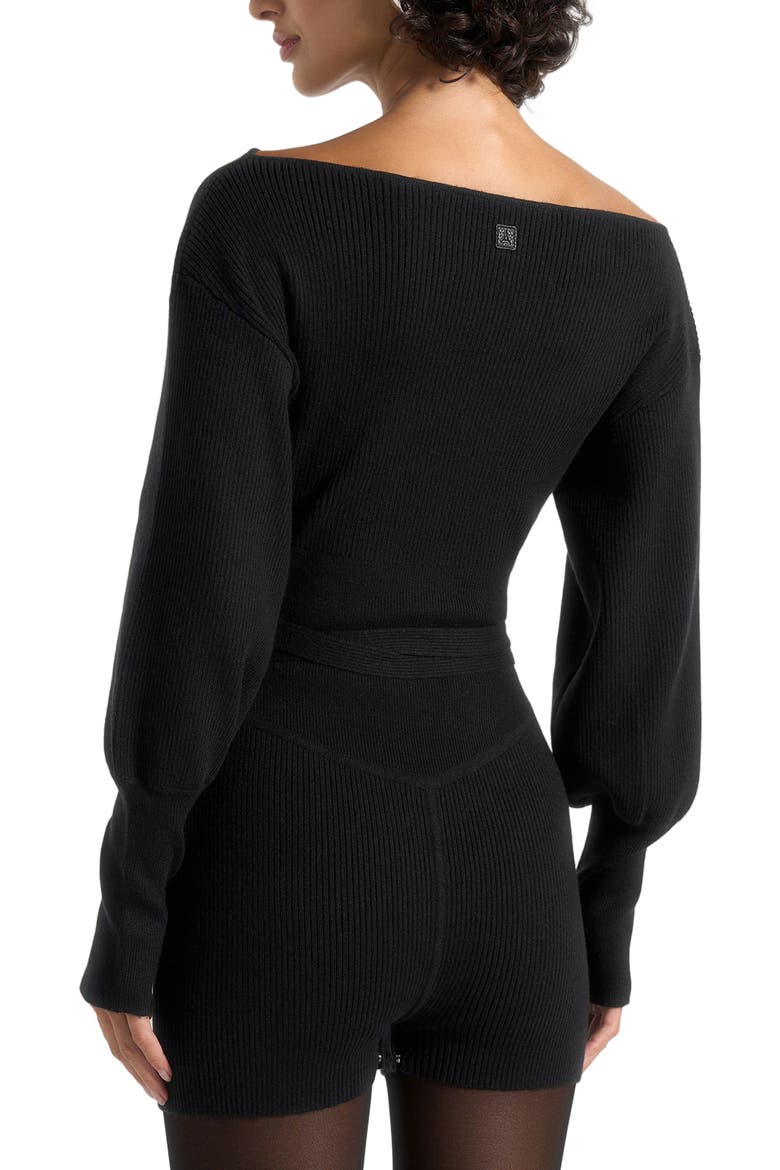 Raya Off Shoulder Knitted Playsuit With Belt, Alternate, color, Black