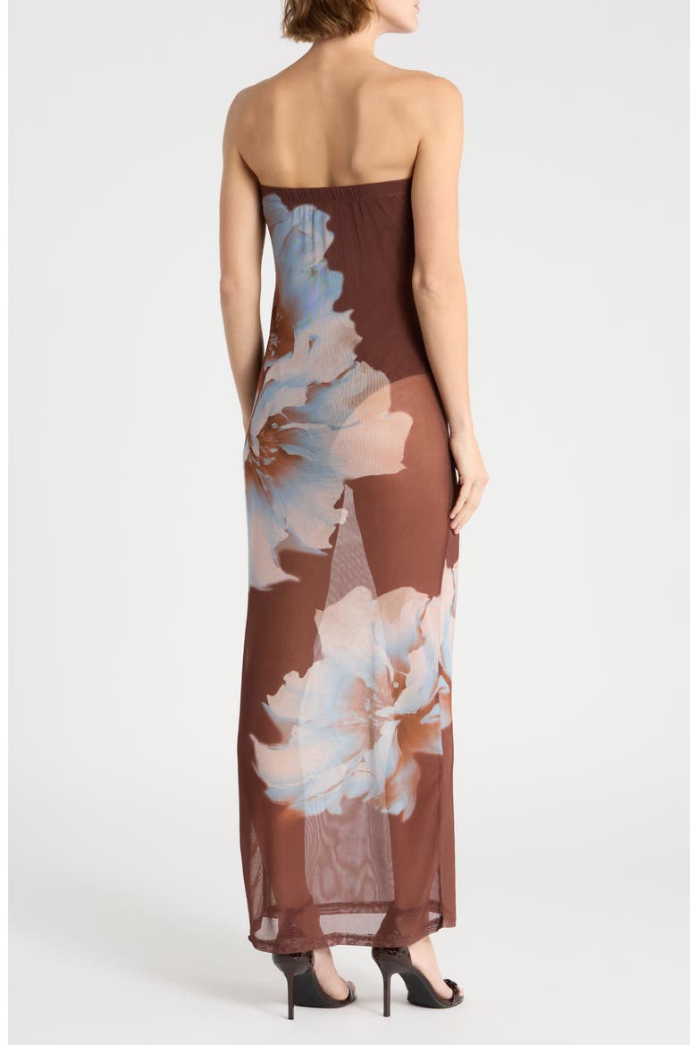 Strapless Mesh Maxi Dress, Alternate, color, BROWN BLUE