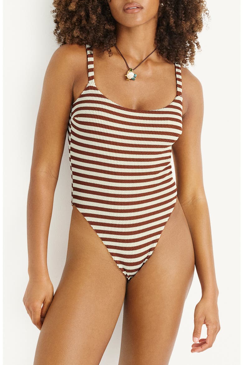 Nova Stripe One-Piece Swimsuit, Main, color, RED OCHRE STRIPE