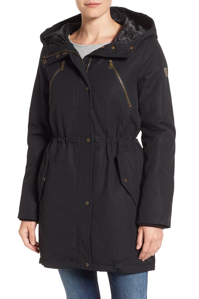 Cotton Canvas Anorak with Faux Fur Trim Hood, Alternate, color, BLACK