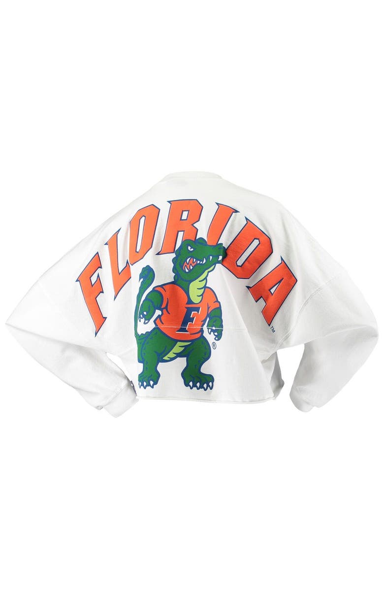 SPIRIT JERSEY Women's White Florida Gators Raw Hem Cropped Spirit Jersey Long Sleeve T-Shirt, Alternate, color, White