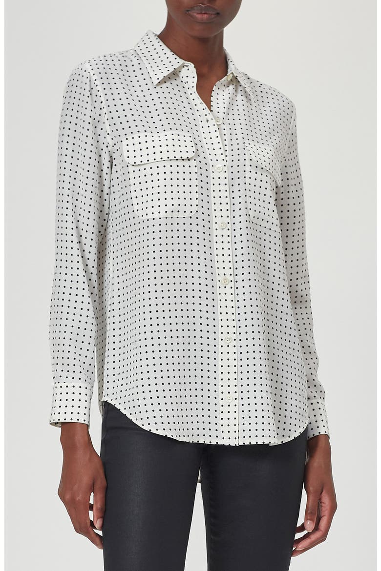 Slim Fit Signature Dot Print Silk Button-Up Blouse, Alternate, color, NTR WHT TR