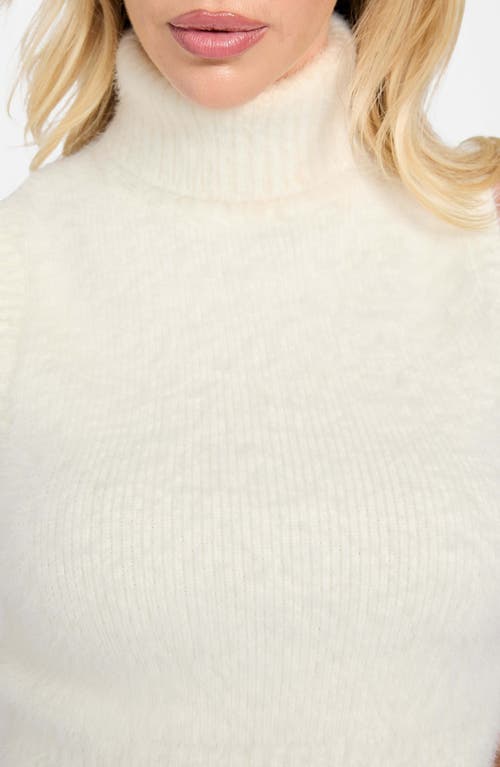 Guess Mei Fuzzy Sleeveless Crop Turtleneck Sweater In Brown
