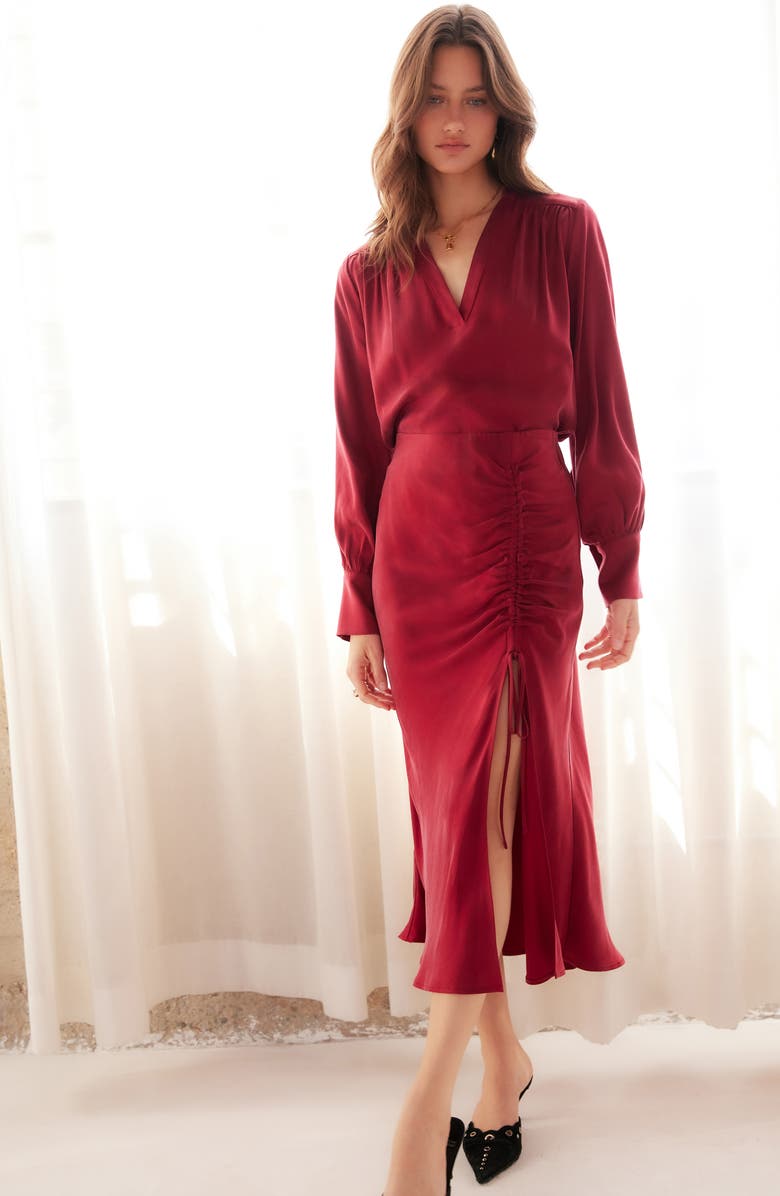 FIFTEEN TWENTY Fiona Ruched Midi Skirt, Alternate, color, Brick