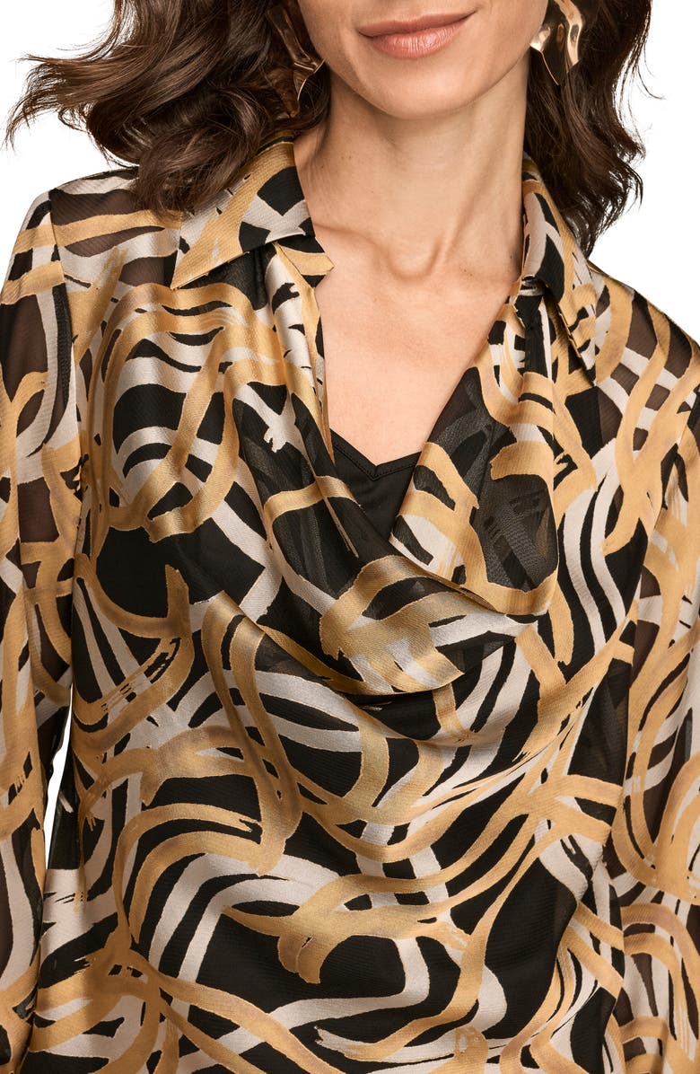 Donna Karan New York Burnout Print Cowl Neck Top, Alternate, color, Black/ Gold