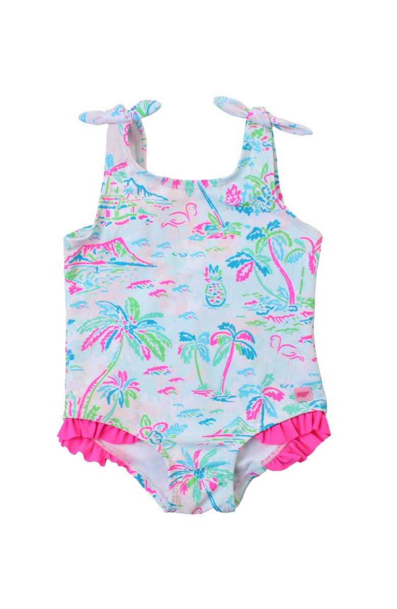 RuffleButts Baby Girls UPF50+ Tie Shoulder One Piece, Main, color, Tropical Resort