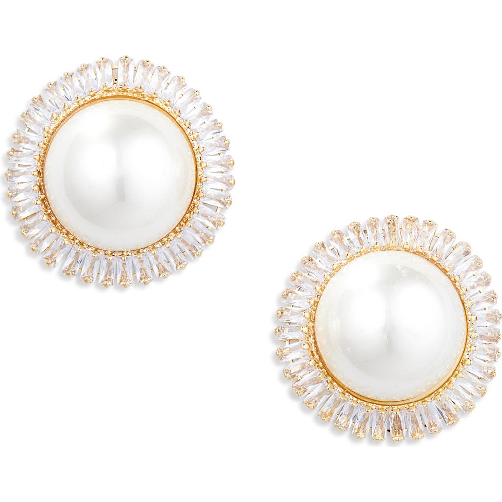 Tasha Crystal & Faux Pearl Button Stud Earrings
