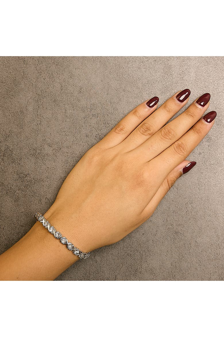 Silver 1/10 cttw Miracle-Set Round-Cut Diamond "X" Link Tennis Bracelet, Alternate, color, White