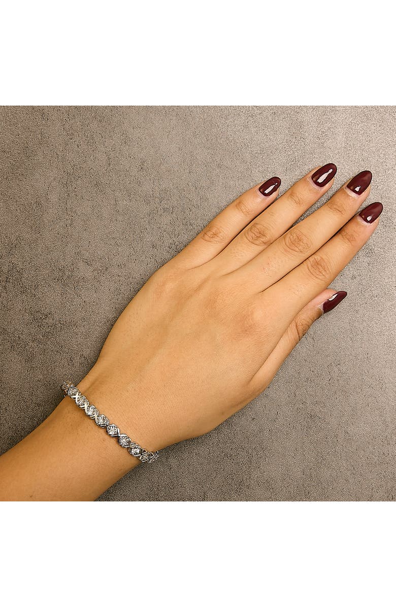 Haus of Brilliance Silver 1/10 cttw Miracle-Set Round-Cut Diamond "X" Link Tennis Bracelet, Alternate, color, White