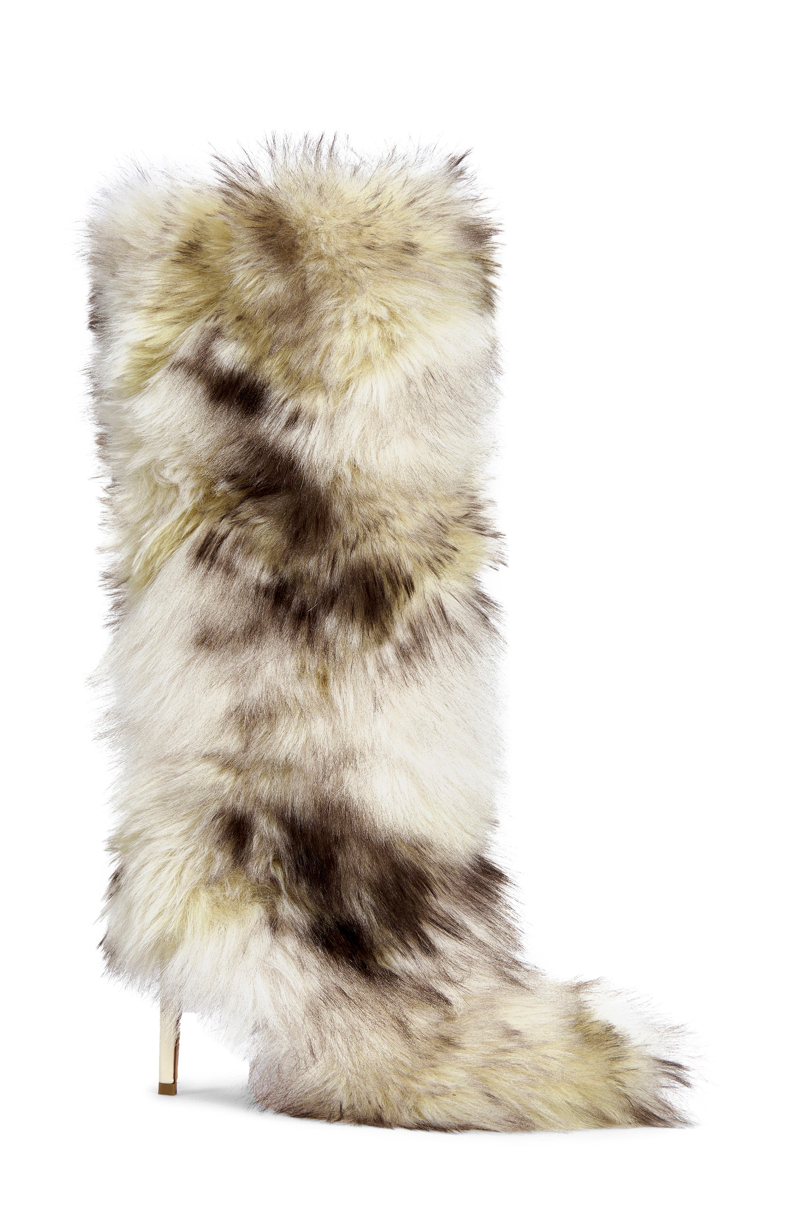 Upstarter Faux Fur Knee High Boot, Alternate, color, CREAM MULTI