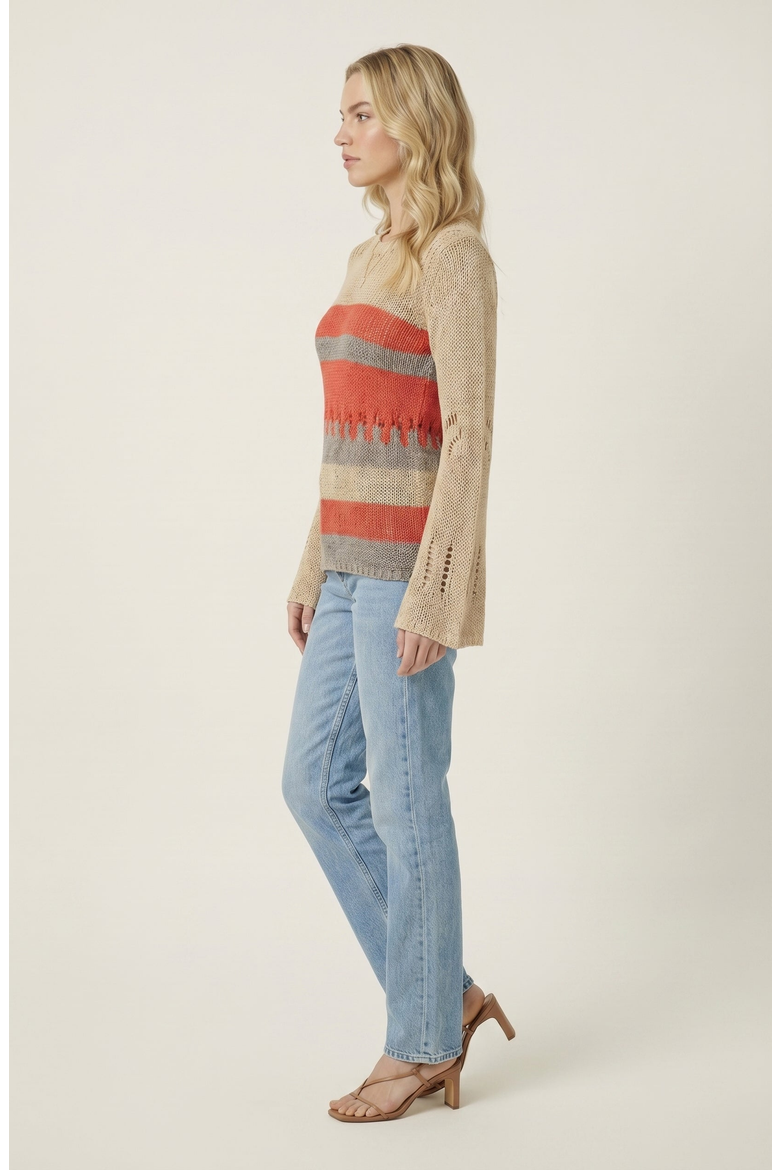 Distressed Stripe Knit Sweater, Alternate, color, Beige
