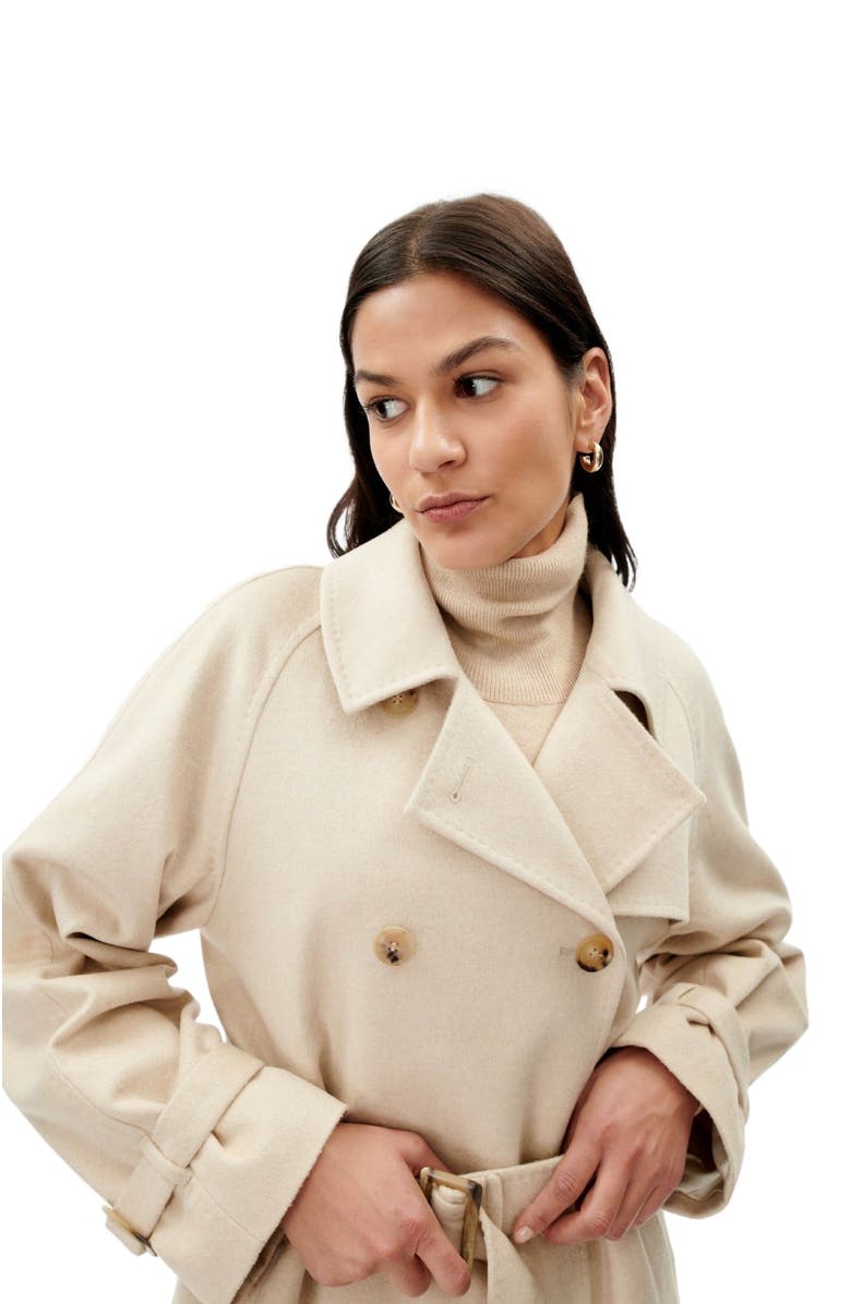 GOBI Mongolian Cashmere Cashmere Double Breasted Trench Coat, Alternate, color, Beige