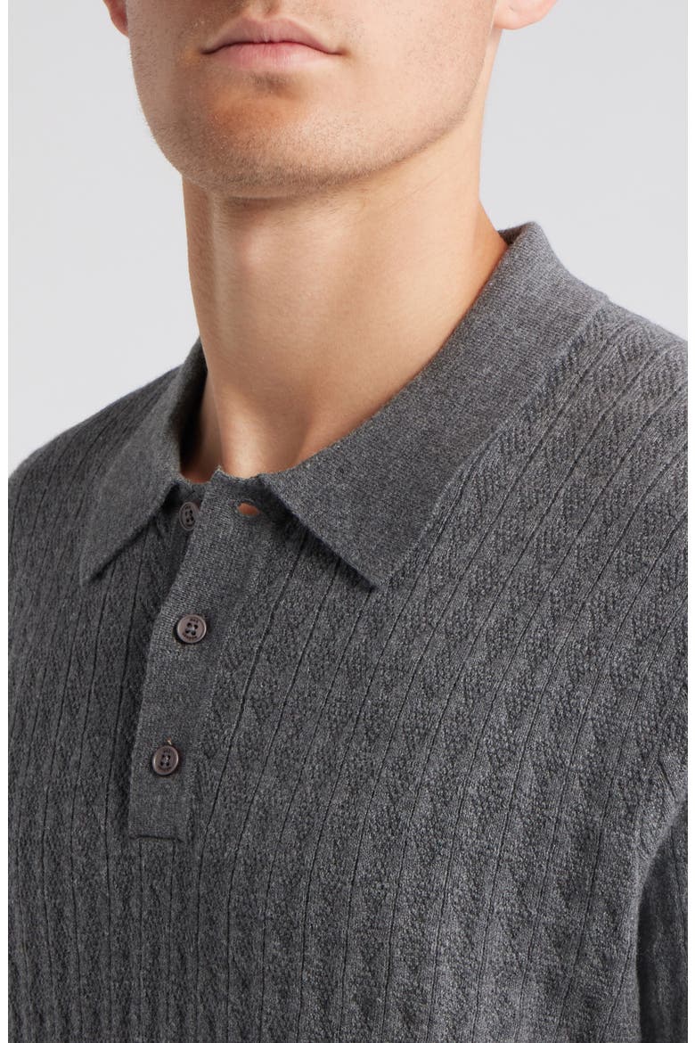 Naples Diamond Ribbed Cotton & Cashmere Polo Sweater, Alternate, color, GREY MARL