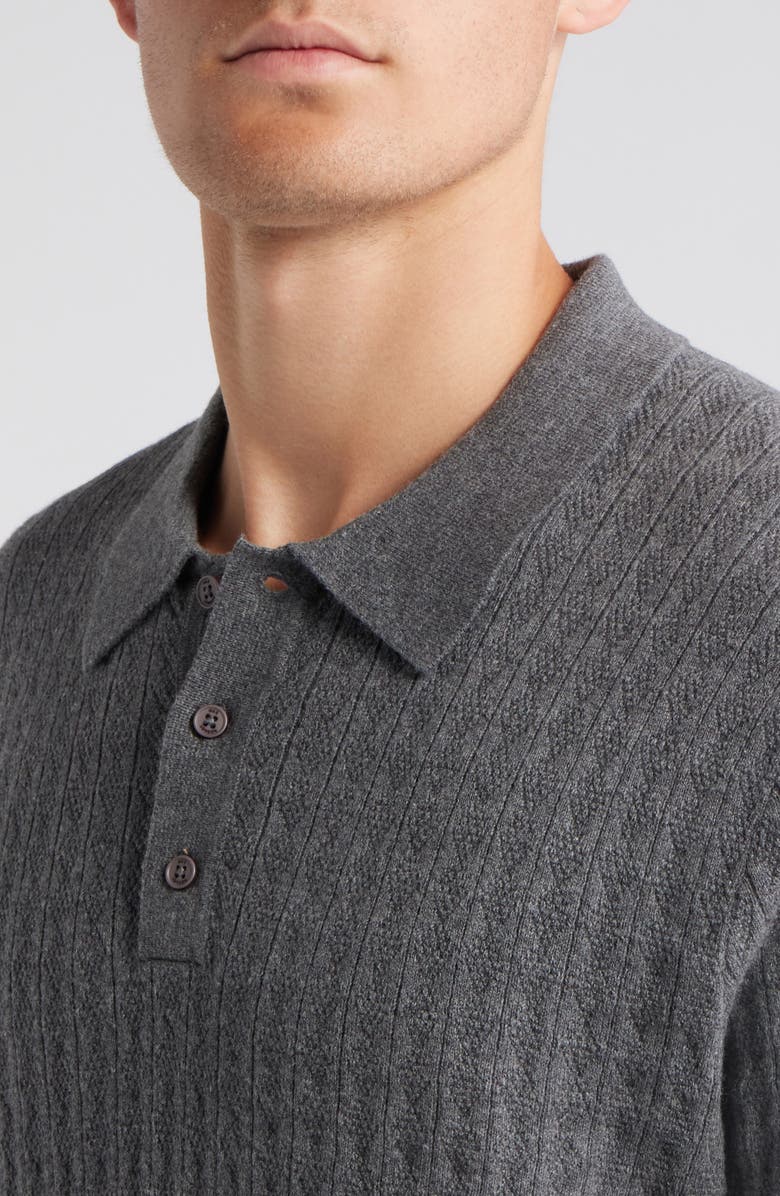Wax London Naples Diamond Ribbed Cotton & Cashmere Polo Sweater, Alternate, color, Grey Marl