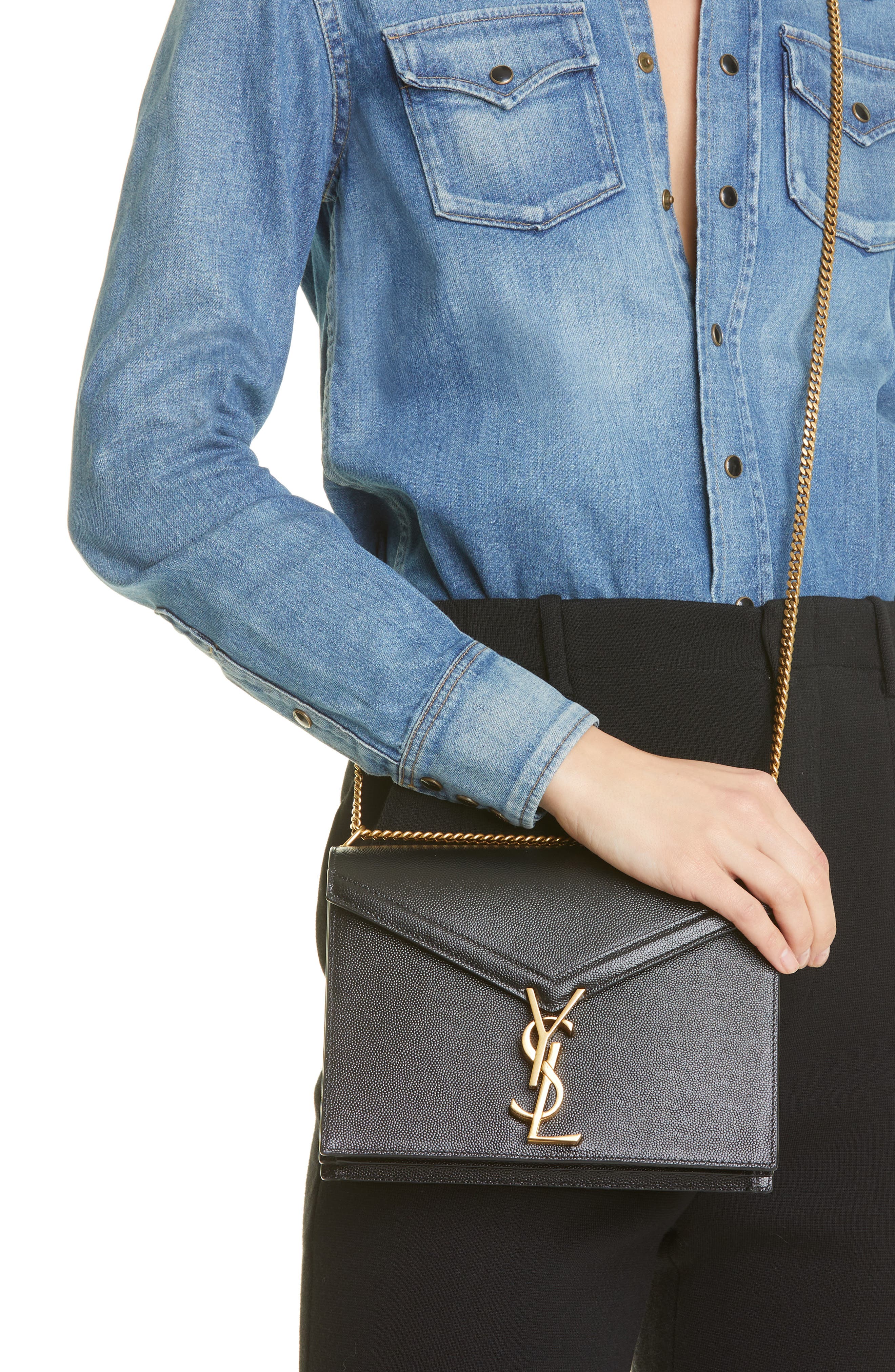 Saint Laurent Cassandra Leather Shoulder Bag, Alternate, color, 