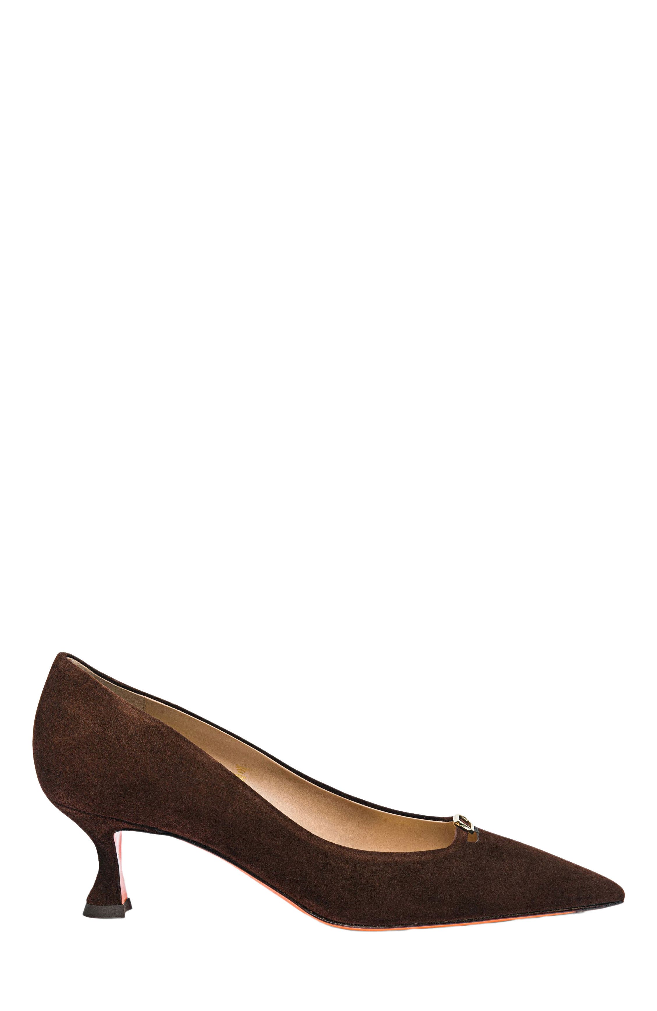 Santoni Women's suede mid-heel pump, Main, color, Brown