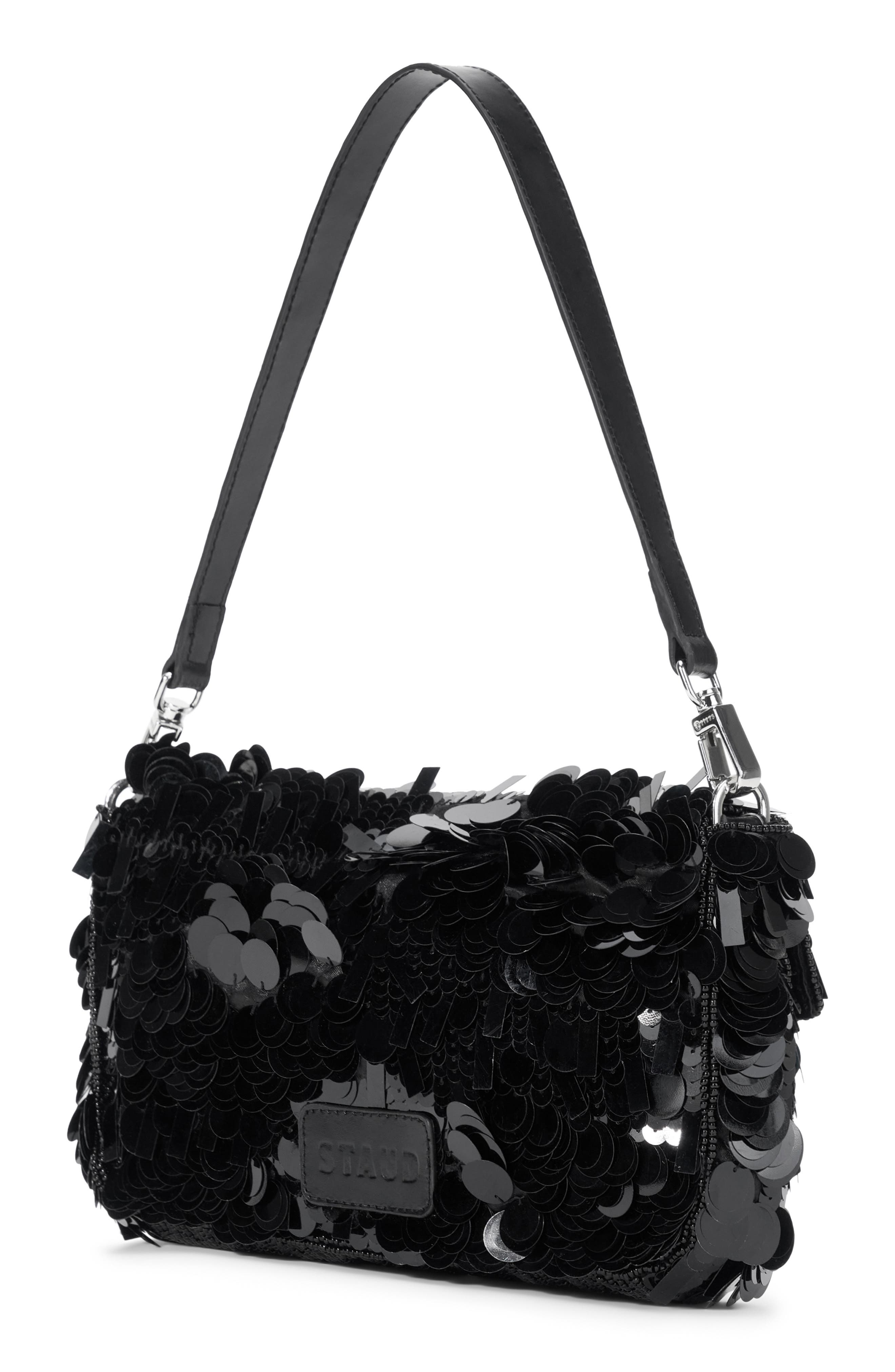 STAUD Timmy Sequin Shoulder Bag, Alternate, color, Black