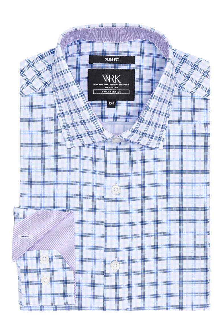 Slim Fit Plaid Performance Dress Shirt, Alternate, color, WHITE/ PURPLE